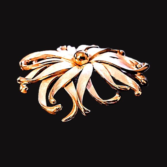 VTG 3-D Swirl FLOWER ~ Two-tone Brushed Silver/Gloss Gold Art Deco 3" Pin Brooch - Picture 5 of 7